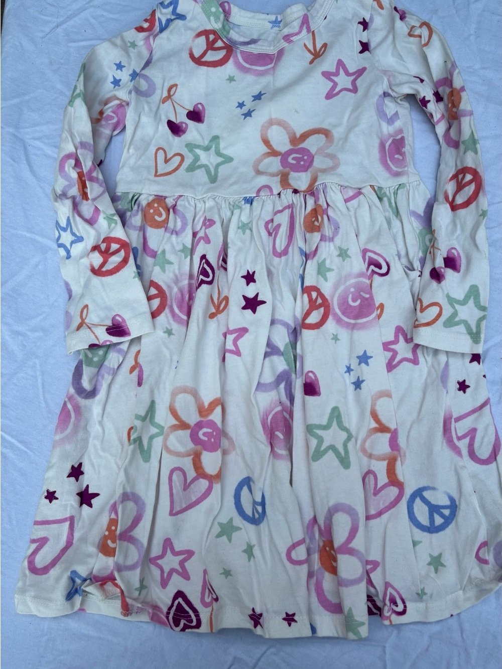 jumping beans White Long-Sleeve Pajama Dress with Multicolor Stars & Hearts